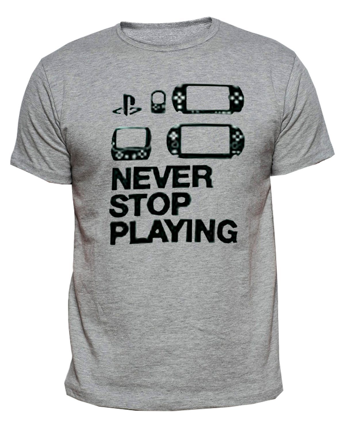 PLAYERA PLAYSTATION NEVER STOP PLAYING GRIS CHICA