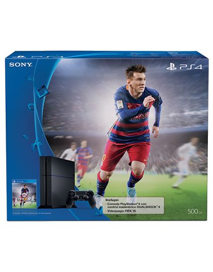 CONSOLA PLAYSTATION 4 NEGRO 500GB CON FIFA 16
