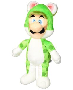 PELUCHE MARIO BROS LUIGI CON TRAJE DE GATO 25 CM