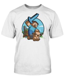 PLAYERA MINECRAFT STEVE CABALGANDO BLANCA GRANDE