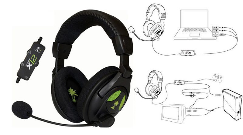 HEADSET XBOX 360 TURTLE BEACH EAR FORCE X12 NEGRO Y VERDE - Image 2