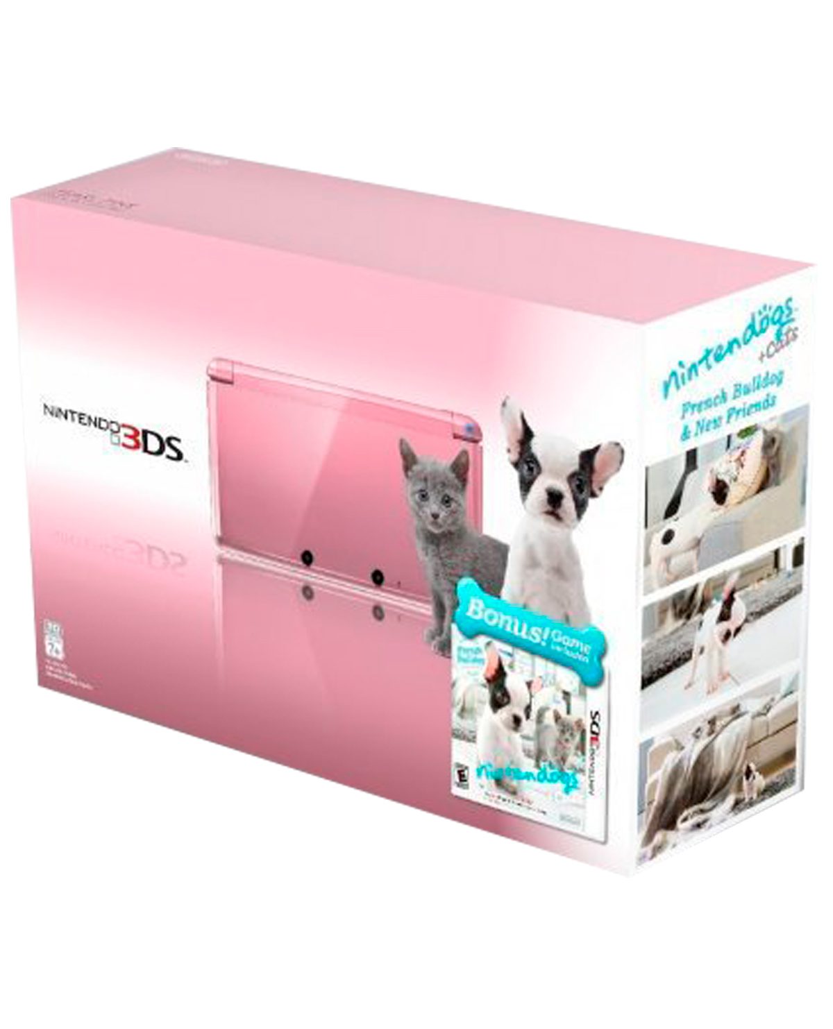 CONSOLA NINTENDO 3DS ROSA PERLA CON NINTENDOGS CATS FRENCH BULLDOG