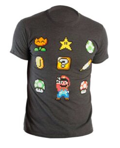 PLAYERA SUPER MARIO ITEMS GRIS MEDIANA