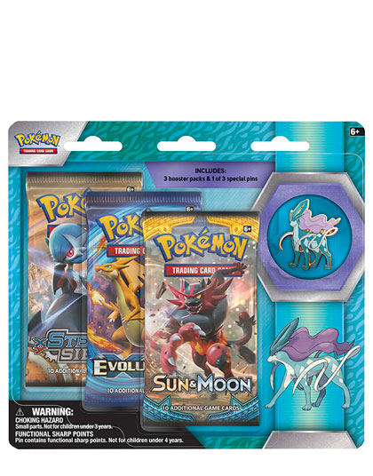 TRIPLE SOBRE POKEMON TRADING CARD GAME LEGENDARY BEASTS SUICUNE PIN COLLECTION