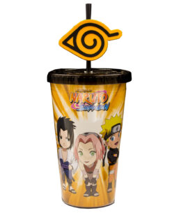 VASO DE PLASTICO CON POPOTE NARUTO SHIPPUDEN EQUIPO SIETE