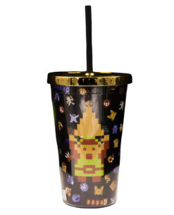 VASO DE PLASTICO CON POPOTE THE LEGEND OF ZELDA PIXEL