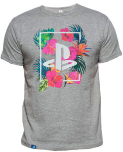 PLAYERA PLAYSTATION TROPICAL GRIS GRANDE