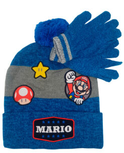 GORRO BEANIE CON GUANTES SUPER MARIO PARCHES