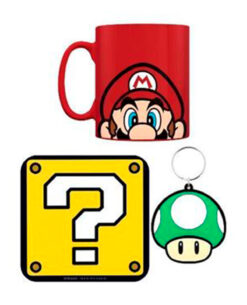 SET DE TAZA Y PORTAVASOS MARIO BROS