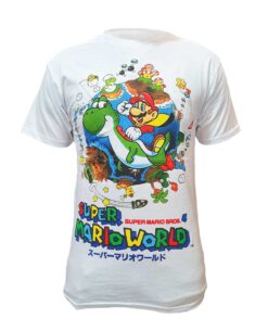 PLAYERA SUPER MARIO WORLD MARIO Y YOSHI BLANCA GRANDE