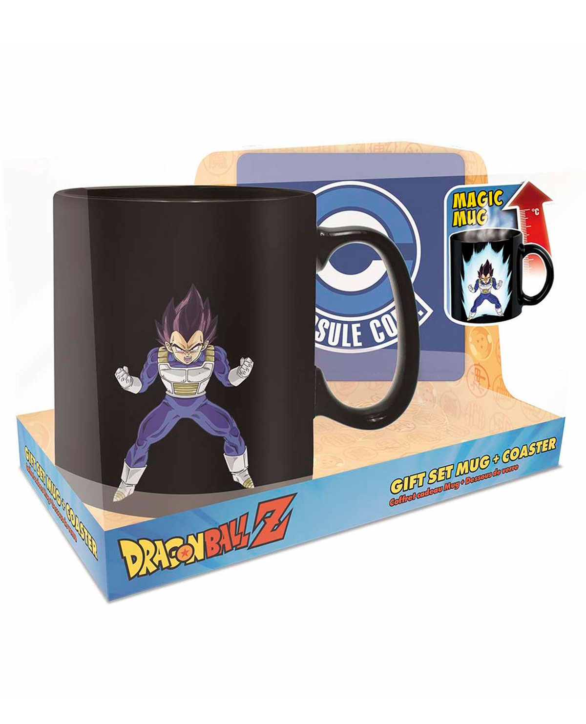 SET DE TAZA Y PORTAVASOS DRAGON BALL Z VEGETA