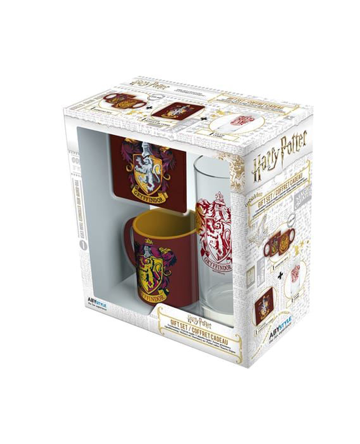 SET DE VASO DE VIDRIO MINI TAZA Y PORTAVASO GRYFFINDOR
