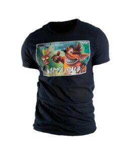 PLAYERA CRASH BANDICOOT GREETINGS FROM WUMPA ISLAND NEGRA MEDIANA