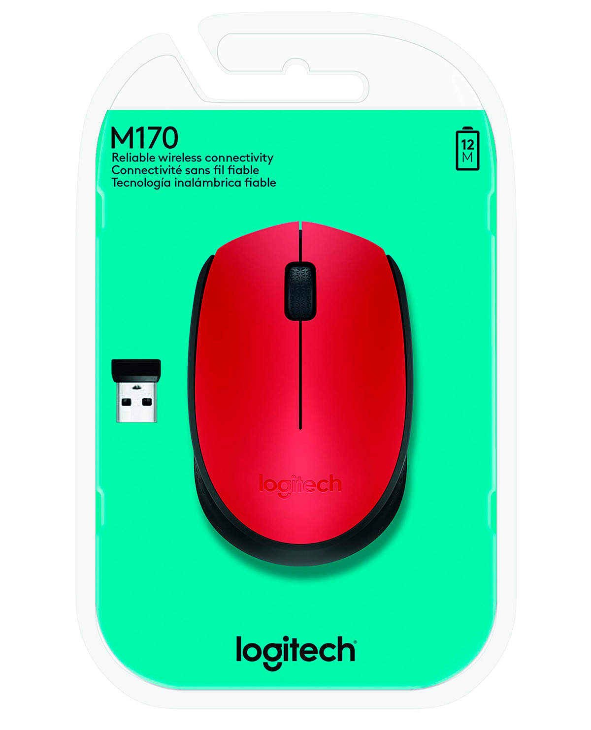 Logitech M170 - Mouse - right and left-handed - wireless - 2.4 GHz - USB wireless receiver - red - Image 2