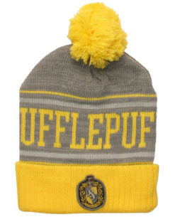GORRO BEANIE HARRY POTTER HUFFLPUFF GRIS CON AMARILLO