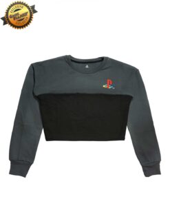 SUDADERA PLAYSTATION CROPTOP GRIS CON NEGRO LOGO CHICA