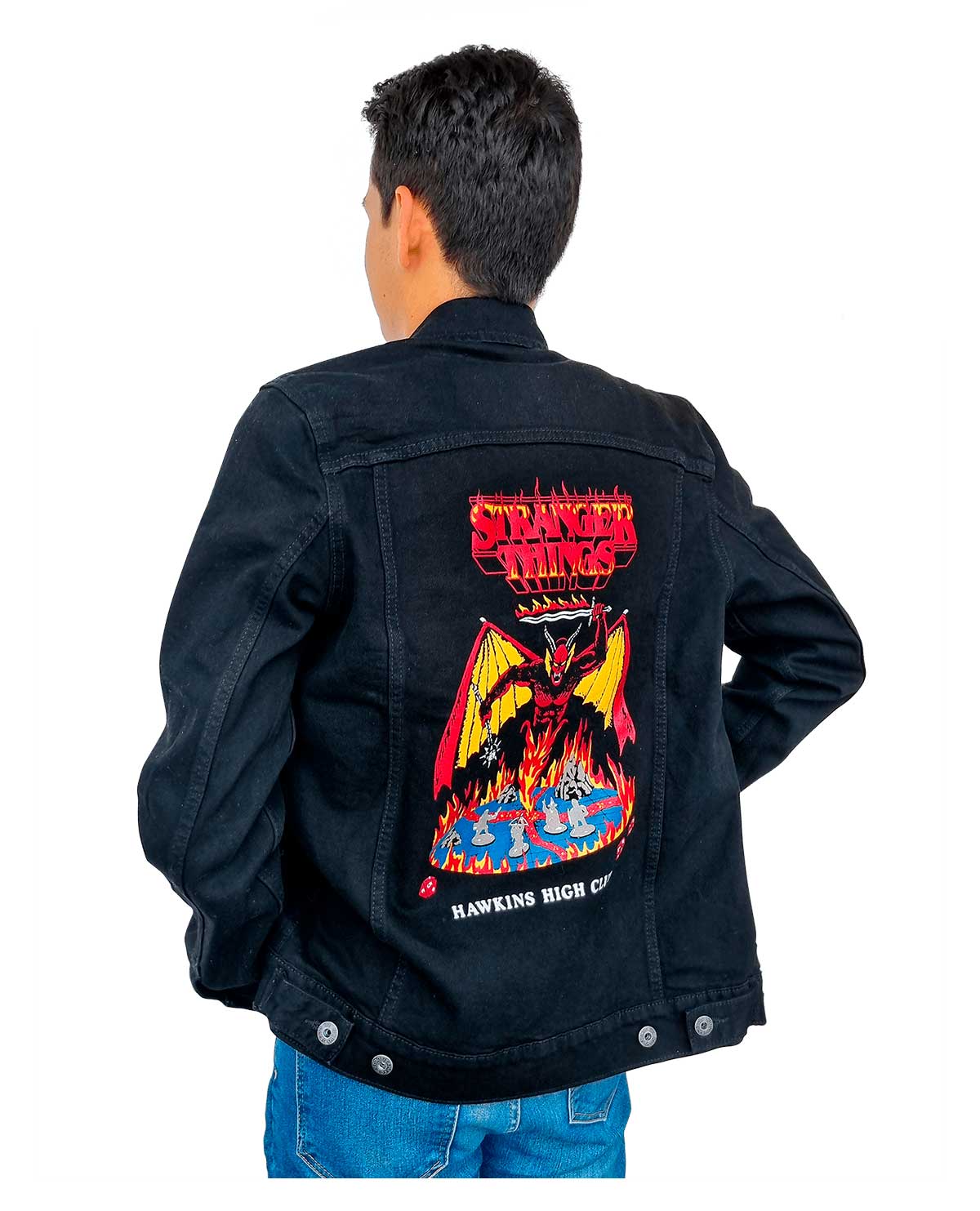 CHAMARRA DE MEZCLILLA NEGRA STRANGER THINGS HELL FIRE EXTRA CHICA - Image 3
