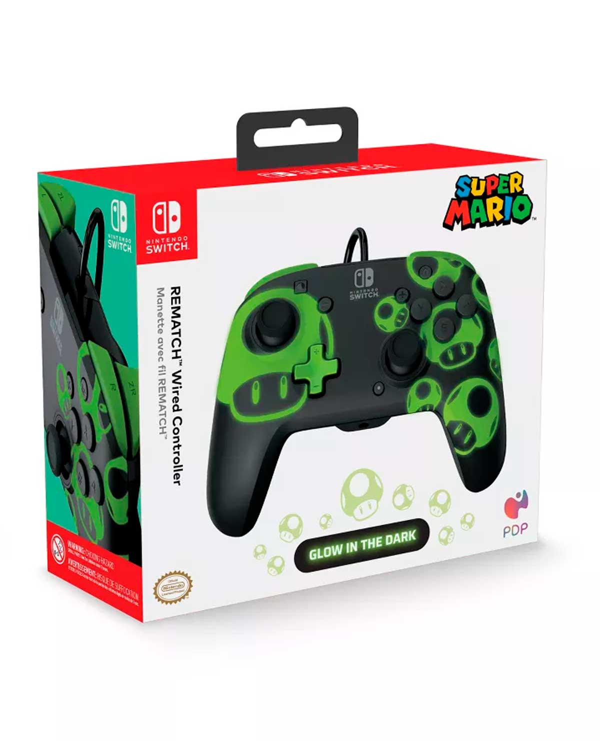 CONTROL ALAMBRICO NINTENDO SWITCH PDP 1 UP MUSHROOM GLOW IN THE DARK - Image 4