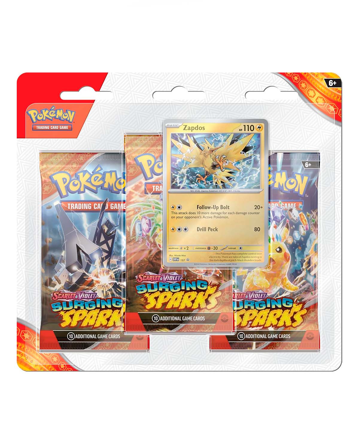 POKEMON TCG SCARLET AND VIOLET 08 SURGING SPARKS THREE BOOSTER BLISTER - Image 2