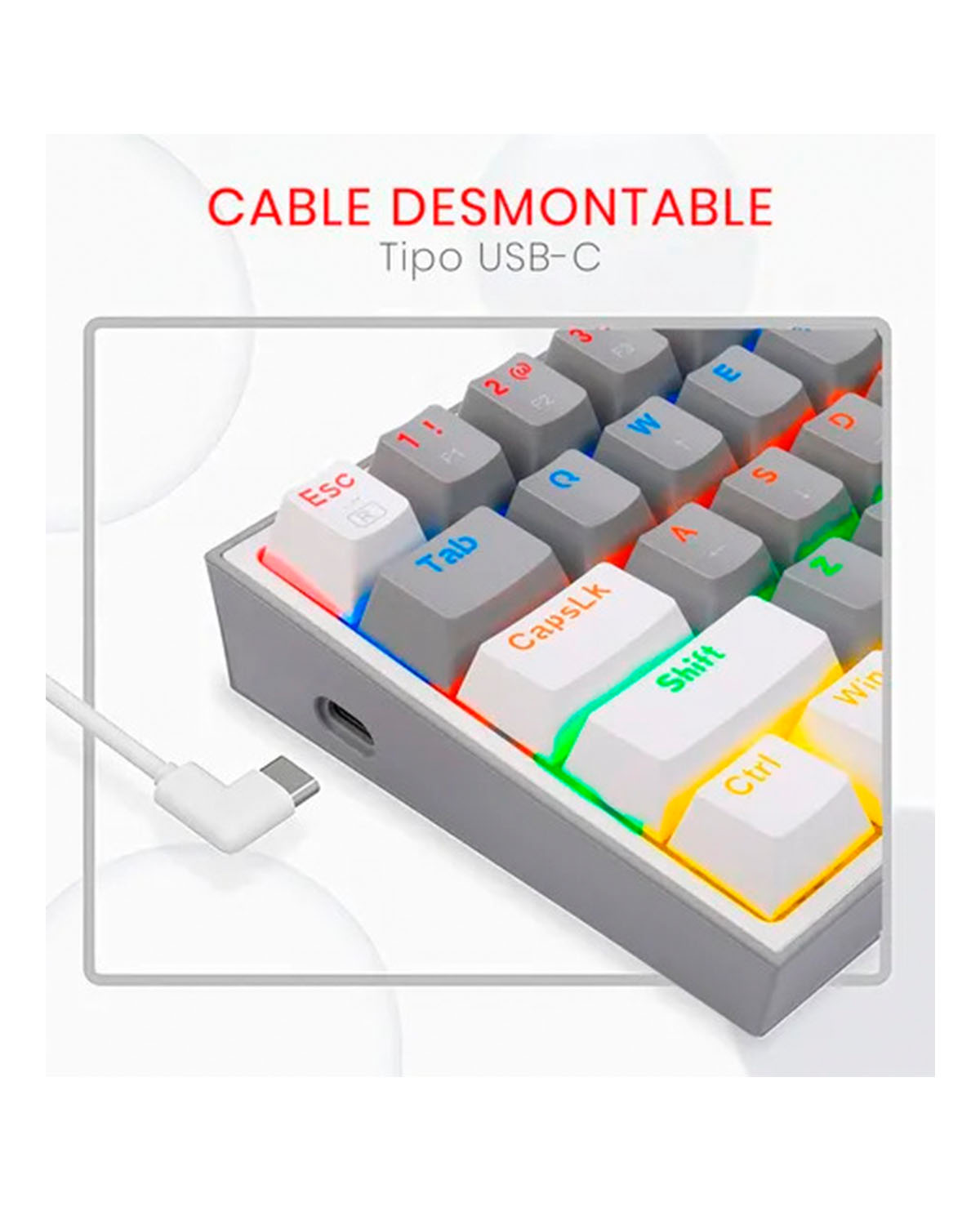 TECLADO REDRAGON K617 FIZZ RAINBOW GRIS Y BLANCO - Image 3
