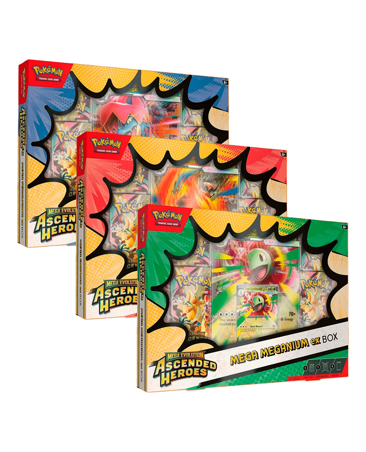 POKEMON TCG MEGA EVOLUTION ASCENDED HEROES MEGA MEGANIUM EMBOARD O FERALIGATOR EX CASE INGLES